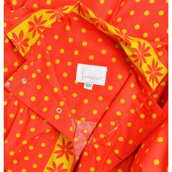 Vintage 60s Red Polka Dot Mod Collared Shift Long Sleeve Casual Smock Dress M L - Picture 8 of 8